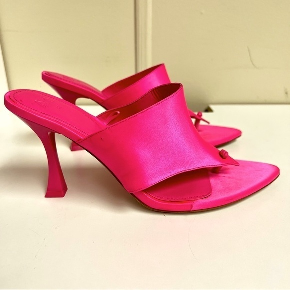 Zara SATIN EFFECT HIGH HEEL SANDALS Barbie neon pink women’s size 8 - Picture 3 of 12